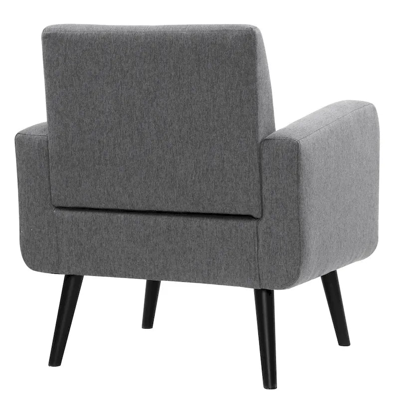Fauteuil d'appoint en tissu capitonné du milieu du siècle beige/bleu/gris avec pieds en bois d'hévéa, simple