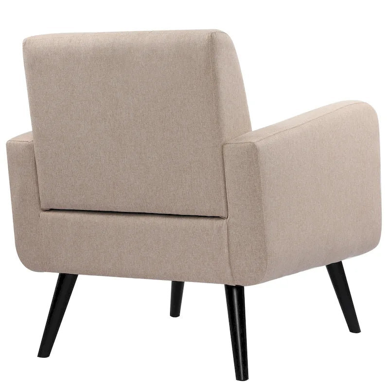 Fauteuil d'appoint en tissu capitonné du milieu du siècle beige/bleu/gris avec pieds en bois d'hévéa, simple