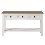 Console de couloir rustique en pin massif, blanc cérusé / marron antique / gris cérusé / non peinte, 3 tiroirs