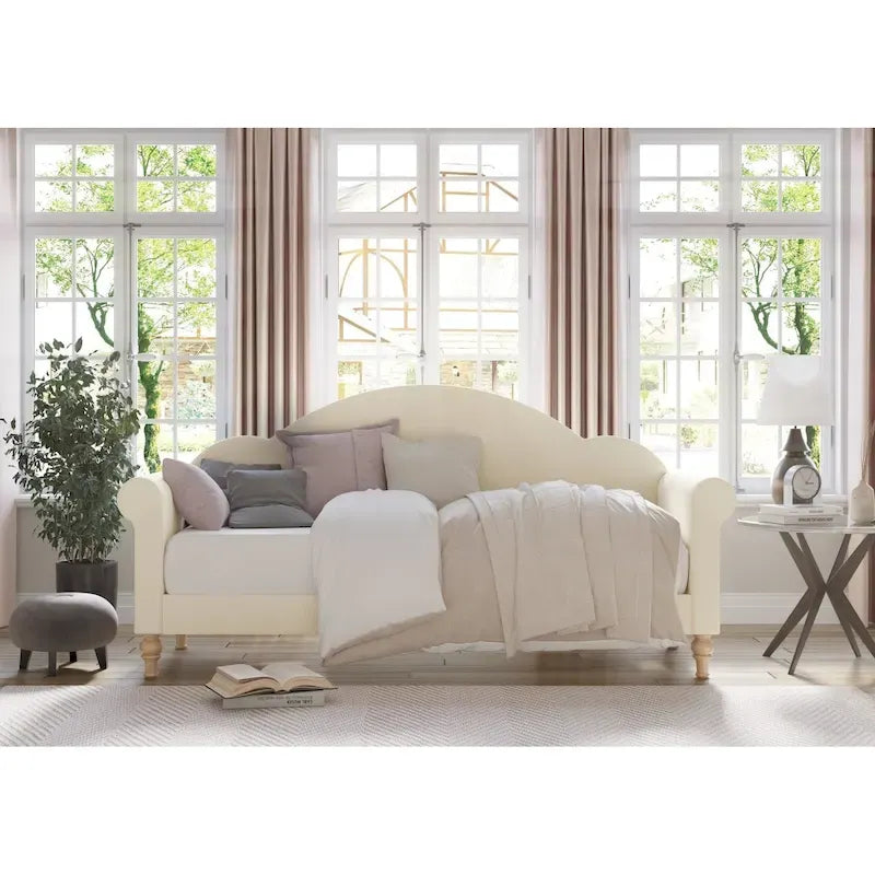 Lit de Repos Jumeau Rembourré Chaise-Style, Gris / Beige / Noir, Accoudoirs Roulés, Simple
