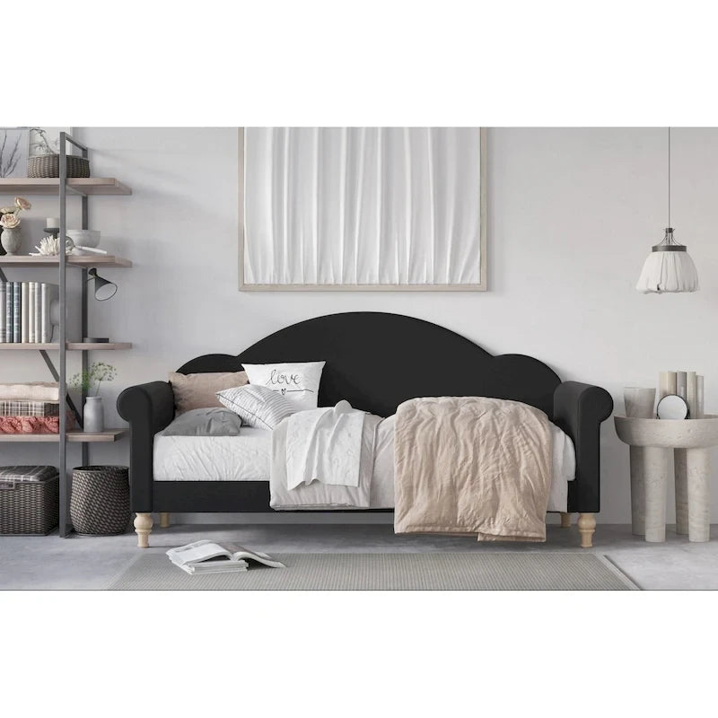 Lit de Repos Jumeau Rembourré Chaise-Style, Gris / Beige / Noir, Accoudoirs Roulés, Simple