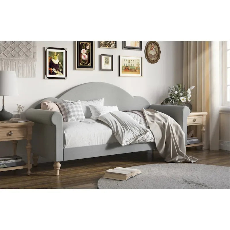Lit de Repos Jumeau Rembourré Chaise-Style, Gris / Beige / Noir, Accoudoirs Roulés, Simple