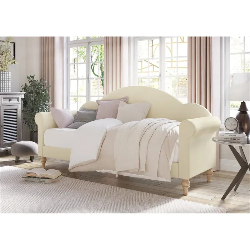 Lit de Repos Jumeau Rembourré Chaise-Style, Gris / Beige / Noir, Accoudoirs Roulés, Simple