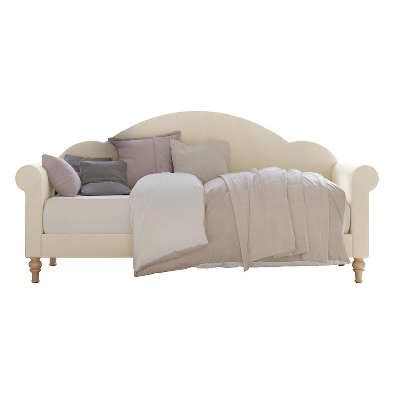 Lit de Repos Jumeau Rembourré Chaise-Style, Gris / Beige / Noir, Accoudoirs Roulés, Simple