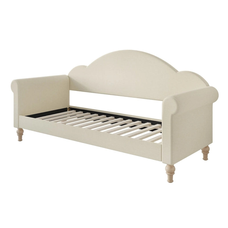 Lit de Repos Jumeau Rembourré Chaise-Style, Gris / Beige / Noir, Accoudoirs Roulés, Simple