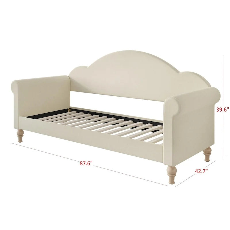 Lit de Repos Jumeau Rembourré Chaise-Style, Gris / Beige / Noir, Accoudoirs Roulés, Simple