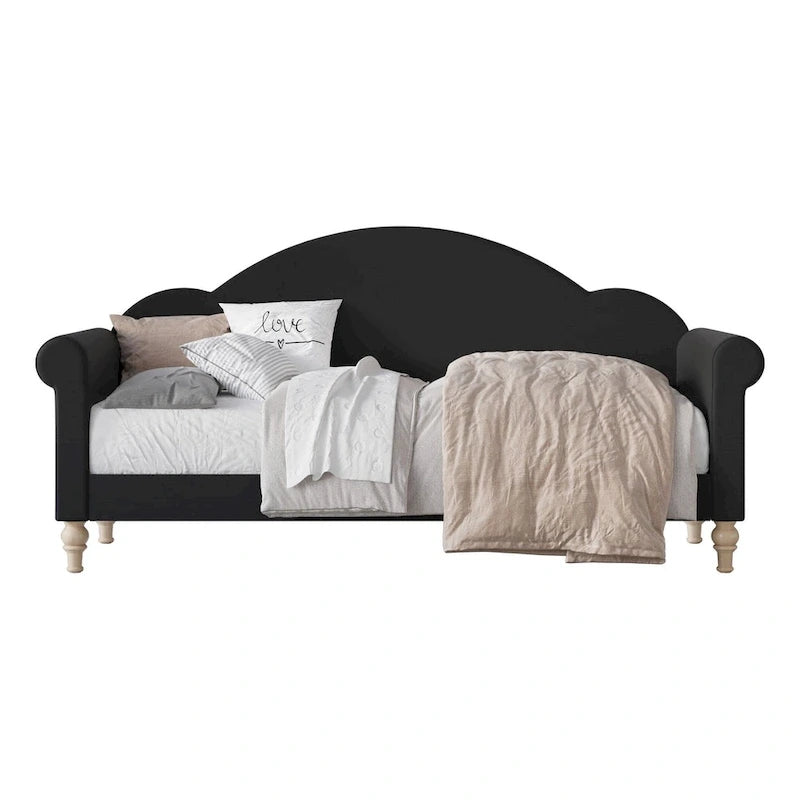 Lit de Repos Jumeau Rembourré Chaise-Style, Gris / Beige / Noir, Accoudoirs Roulés, Simple