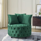 Fauteuil pivotant moderne en velours avec capitonnage, roulettes et 3 coussins, simple — Kaki / Rose / Beige / Gris / Noir / Vert