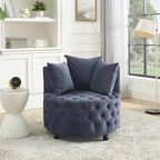 Fauteuil pivotant moderne en velours avec capitonnage, roulettes et 3 coussins, simple — Kaki / Rose / Beige / Gris / Noir / Vert