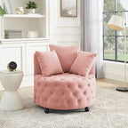 Fauteuil pivotant moderne en velours avec capitonnage, roulettes et 3 coussins, simple — Kaki / Rose / Beige / Gris / Noir / Vert