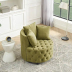 Fauteuil pivotant moderne en velours avec capitonnage, roulettes et 3 coussins, simple — Kaki / Rose / Beige / Gris / Noir / Vert