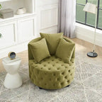 Fauteuil pivotant moderne en velours avec capitonnage, roulettes et 3 coussins, simple — Kaki / Rose / Beige / Gris / Noir / Vert