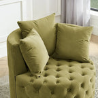 Fauteuil pivotant moderne en velours avec capitonnage, roulettes et 3 coussins, simple — Kaki / Rose / Beige / Gris / Noir / Vert