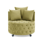 Fauteuil pivotant moderne en velours avec capitonnage, roulettes et 3 coussins, simple — Kaki / Rose / Beige / Gris / Noir / Vert