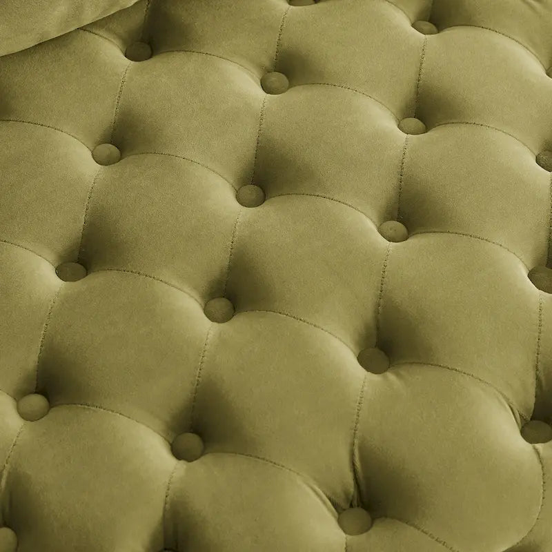 Fauteuil pivotant moderne en velours avec capitonnage, roulettes et 3 coussins, simple — Kaki / Rose / Beige / Gris / Noir / Vert