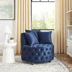 Fauteuil pivotant moderne en velours avec capitonnage, roulettes et 3 coussins, simple — Kaki / Rose / Beige / Gris / Noir / Vert