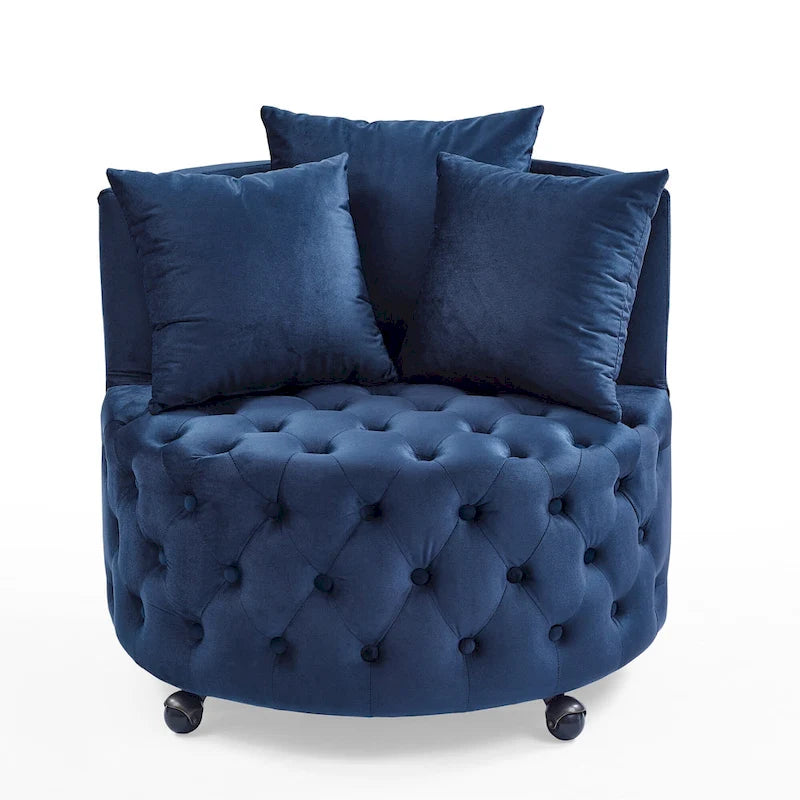Fauteuil pivotant moderne en velours avec capitonnage, roulettes et 3 coussins, simple — Kaki / Rose / Beige / Gris / Noir / Vert