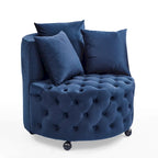 Fauteuil pivotant moderne en velours avec capitonnage, roulettes et 3 coussins, simple — Kaki / Rose / Beige / Gris / Noir / Vert