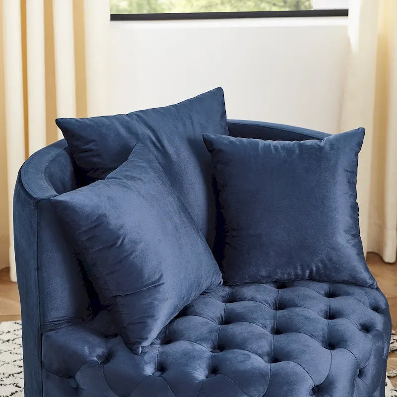 Fauteuil pivotant moderne en velours avec capitonnage, roulettes et 3 coussins, simple — Kaki / Rose / Beige / Gris / Noir / Vert