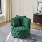 Fauteuil pivotant moderne en velours avec capitonnage, roulettes et 3 coussins, simple — Kaki / Rose / Beige / Gris / Noir / Vert