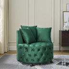 Fauteuil pivotant moderne en velours avec capitonnage, roulettes et 3 coussins, simple — Kaki / Rose / Beige / Gris / Noir / Vert