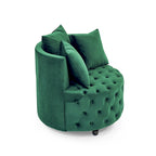 Fauteuil pivotant moderne en velours avec capitonnage, roulettes et 3 coussins, simple — Kaki / Rose / Beige / Gris / Noir / Vert