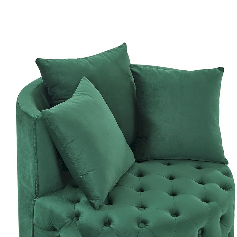 Fauteuil pivotant moderne en velours avec capitonnage, roulettes et 3 coussins, simple — Kaki / Rose / Beige / Gris / Noir / Vert