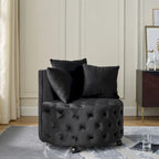 Fauteuil pivotant moderne en velours avec capitonnage, roulettes et 3 coussins, simple — Kaki / Rose / Beige / Gris / Noir / Vert