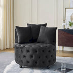 Fauteuil pivotant moderne en velours avec capitonnage, roulettes et 3 coussins, simple — Kaki / Rose / Beige / Gris / Noir / Vert
