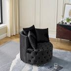 Fauteuil pivotant moderne en velours avec capitonnage, roulettes et 3 coussins, simple — Kaki / Rose / Beige / Gris / Noir / Vert