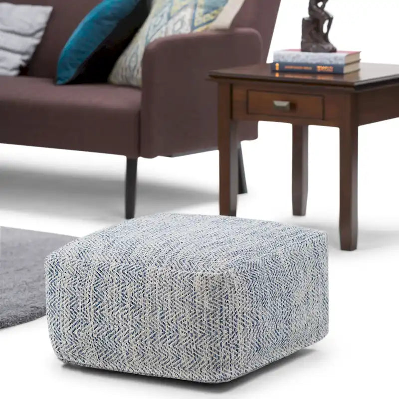 Pouf ottoman carré en coton tressé, individuel — Bleu jean / Gris / Bordeaux / Sarcelle / Mélange d'aqua