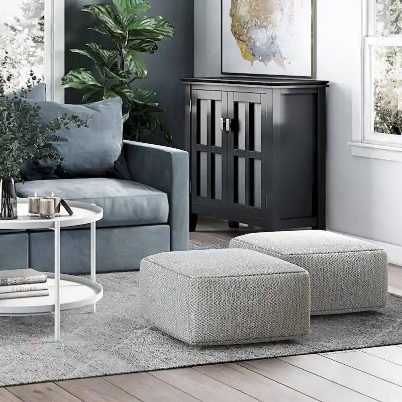 Pouf ottoman carré en coton tressé, individuel — Bleu jean / Gris / Bordeaux / Sarcelle / Mélange d'aqua