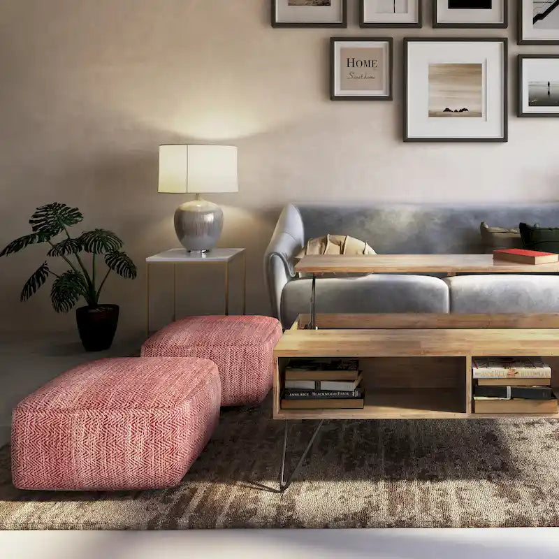 Pouf ottoman carré en coton tressé, individuel — Bleu jean / Gris / Bordeaux / Sarcelle / Mélange d'aqua
