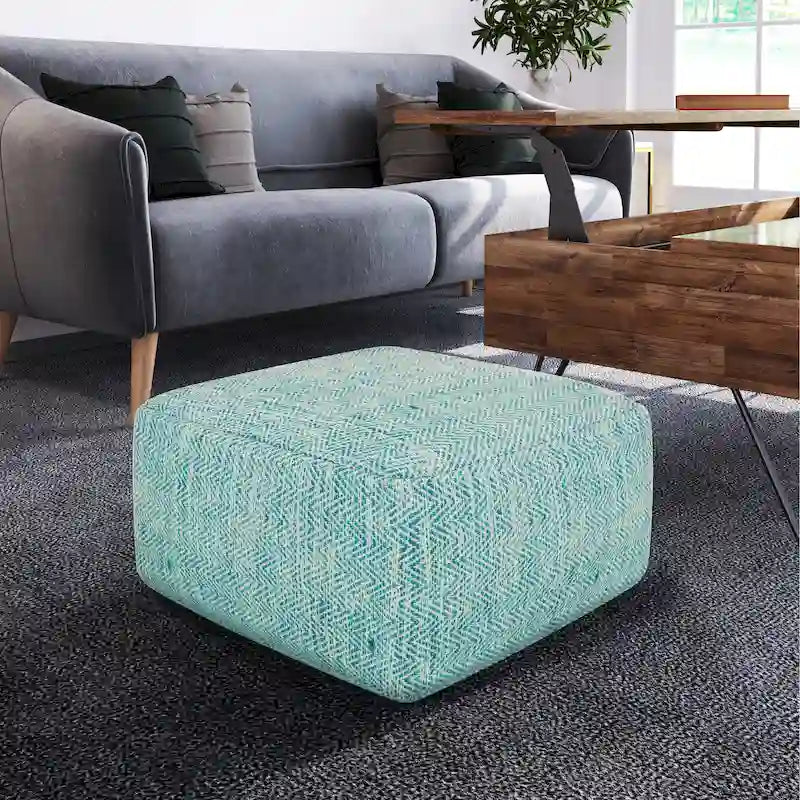Pouf ottoman carré en coton tressé, individuel — Bleu jean / Gris / Bordeaux / Sarcelle / Mélange d'aqua