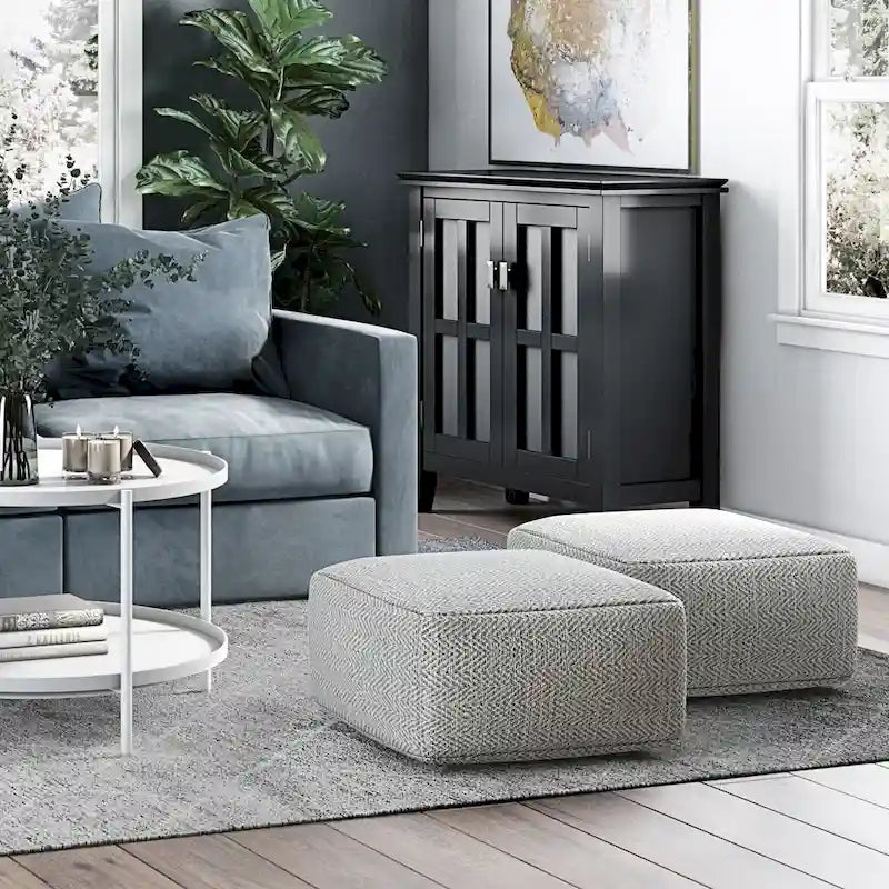 Pouf ottoman carré en coton tressé, individuel — Bleu jean / Gris / Bordeaux / Sarcelle / Mélange d'aqua