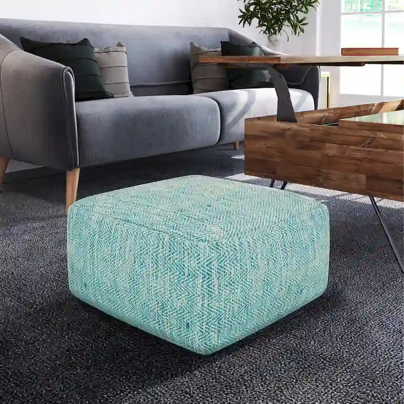Pouf ottoman carré en coton tressé, individuel — Bleu jean / Gris / Bordeaux / Sarcelle / Mélange d'aqua