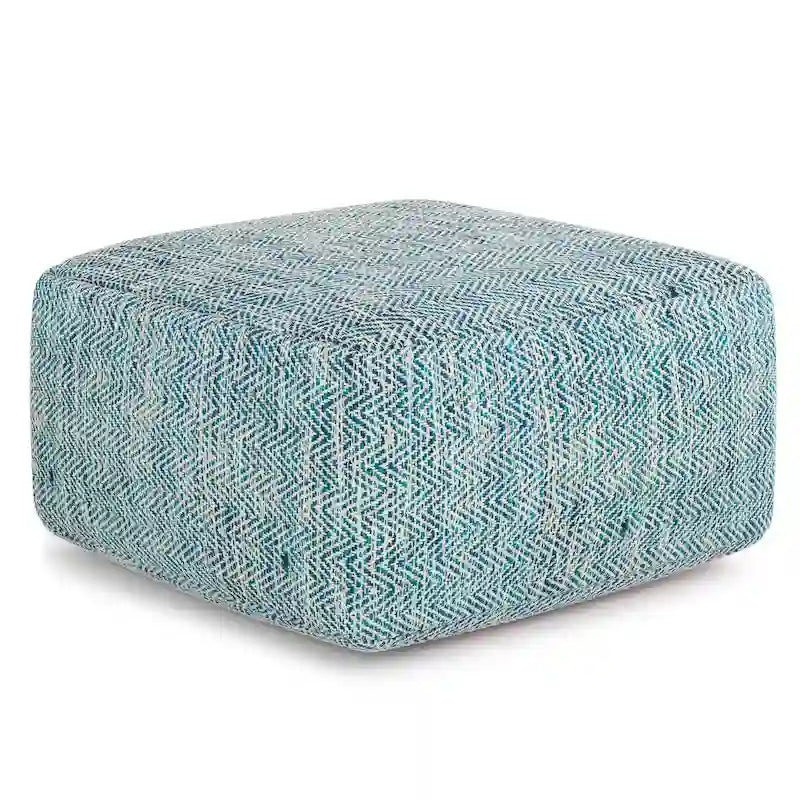 Pouf ottoman carré en coton tressé, individuel — Bleu jean / Gris / Bordeaux / Sarcelle / Mélange d'aqua
