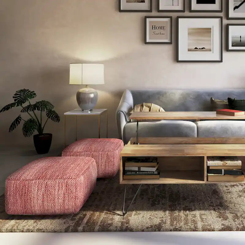 Pouf ottoman carré en coton tressé, individuel — Bleu jean / Gris / Bordeaux / Sarcelle / Mélange d'aqua