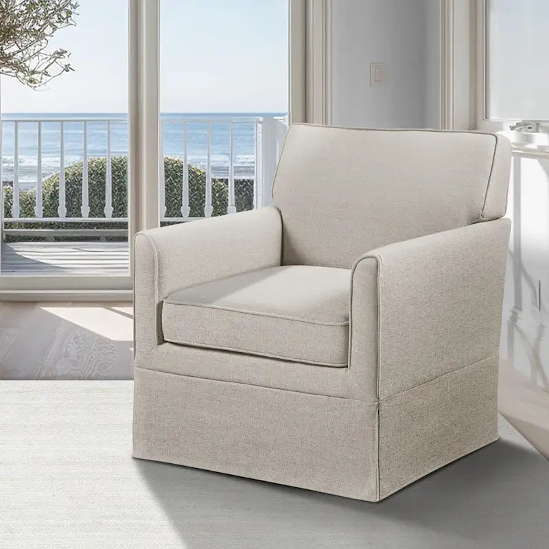 Fauteuil d'appoint déhoussable de transition avec accoudoirs droits et jupe de base, couleur ivoire/crème/taupe/bleu clair, un seul