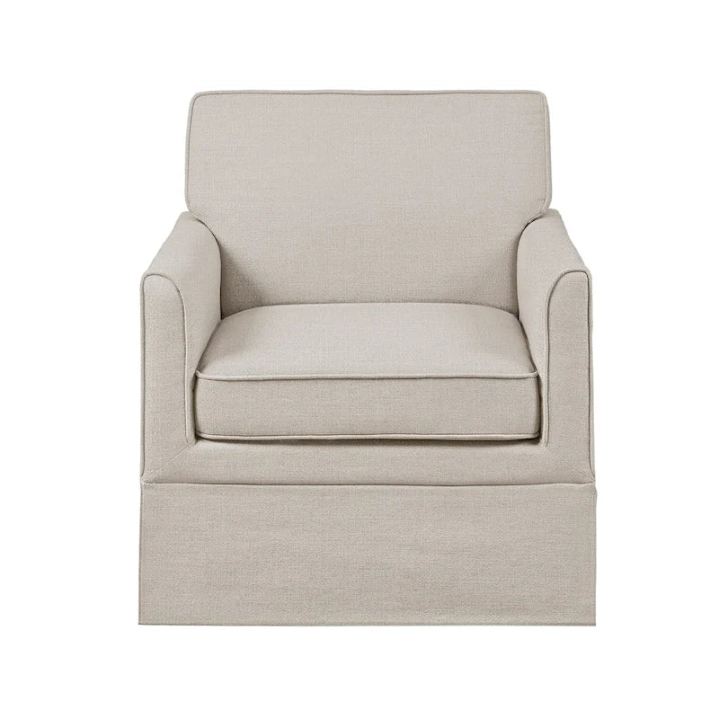 Fauteuil d'appoint déhoussable de transition avec accoudoirs droits et jupe de base, couleur ivoire/crème/taupe/bleu clair, un seul