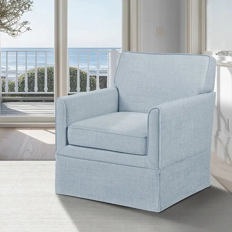Fauteuil d'appoint déhoussable de transition avec accoudoirs droits et jupe de base, couleur ivoire/crème/taupe/bleu clair, un seul