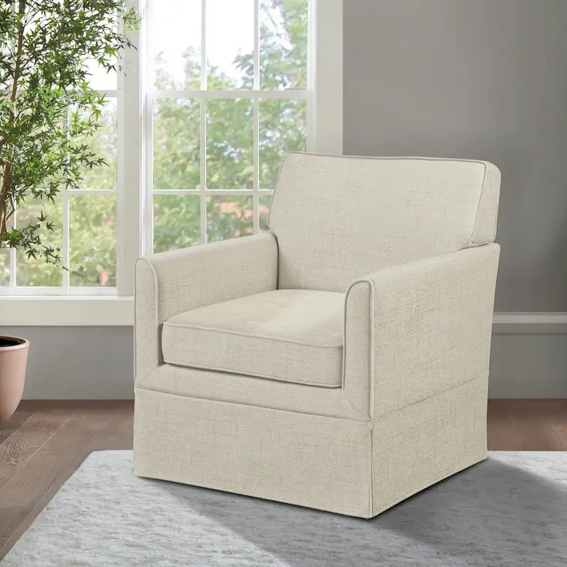 Fauteuil d'appoint déhoussable de transition avec accoudoirs droits et jupe de base, couleur ivoire/crème/taupe/bleu clair, un seul