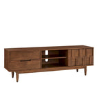 Meuble TV de style mi-siècle en hévéa, 2 tiroirs et porte coulissante, gris anthracite / tabac, 178 cm
