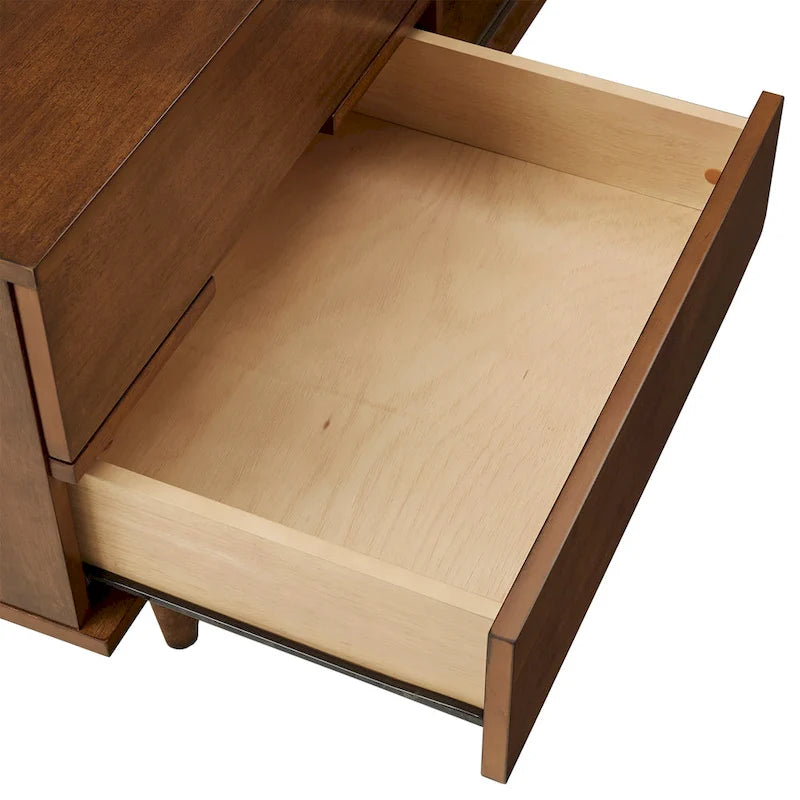 Meuble TV de style mi-siècle en hévéa, 2 tiroirs et porte coulissante, gris anthracite / tabac, 178 cm