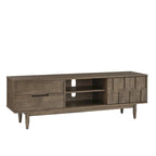 Meuble TV de style mi-siècle en hévéa, 2 tiroirs et porte coulissante, gris anthracite / tabac, 178 cm