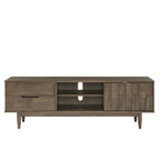 Meuble TV de style mi-siècle en hévéa, 2 tiroirs et porte coulissante, gris anthracite / tabac, 178 cm