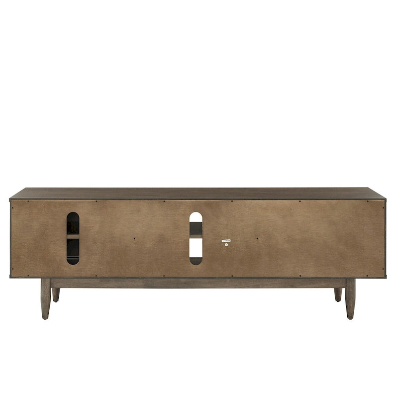 Meuble TV de style mi-siècle en hévéa, 2 tiroirs et porte coulissante, gris anthracite / tabac, 178 cm