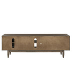 Meuble TV de style mi-siècle en hévéa, 2 tiroirs et porte coulissante, gris anthracite / tabac, 178 cm