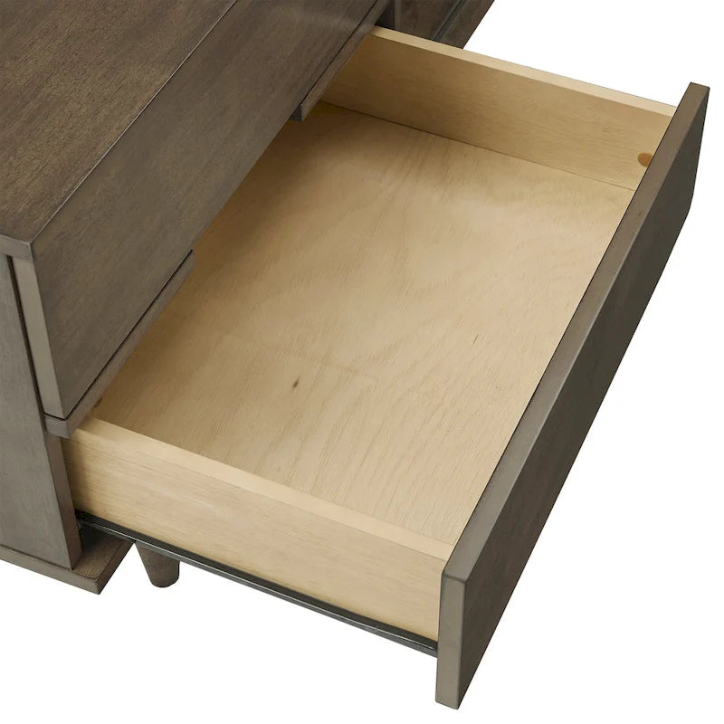 Meuble TV de style mi-siècle en hévéa, 2 tiroirs et porte coulissante, gris anthracite / tabac, 178 cm