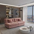 Causeuse minimaliste en velours beige/rose/gris, garnie de plumes et de mousse, 2 places